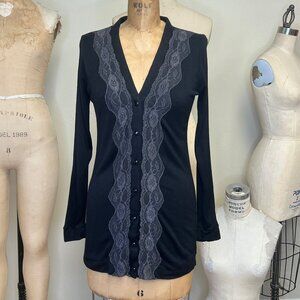 NEW Deadstock 2000s Lace front Long Sleeve Button up Don Luce Cardigan Large